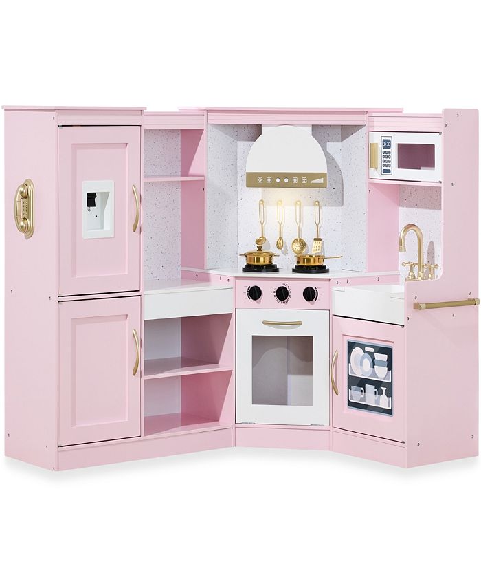 Best Choice Products Pretend Play Corner Kitchen, Interactive Wooden Kids Set w/ Lights & Sounds - Pink - NO SIZE - D7-0342