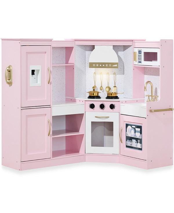 Best Choice Products Pretend Play Corner Kitchen, Interactive Wooden Kids Set w/ Lights & Sounds - Pink - NO SIZE - D7-0342