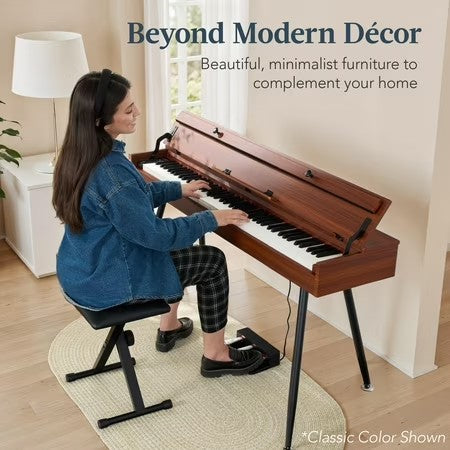 Best Choice Product Modern 88 Key Fully Weighted Desk Style Digital Piano w/ Metal Legs, 3 Sustain Pedal - Black - E6 - 1017