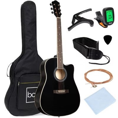 41in Full Size Beginner Acoustic Guitar Set with Case, Strap, Capo, Strings, Tuner - Black M4