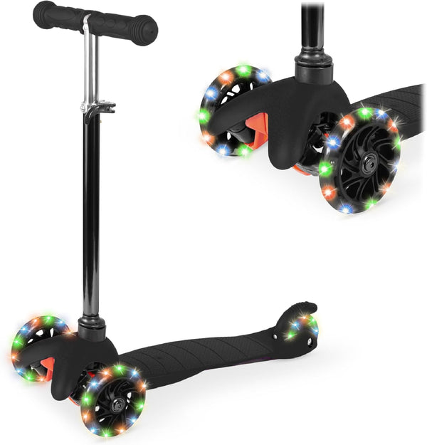 Kids Mini Kick Scooter w/ Light-Up Wheels & Adjustable T-Bar — Black — H17
