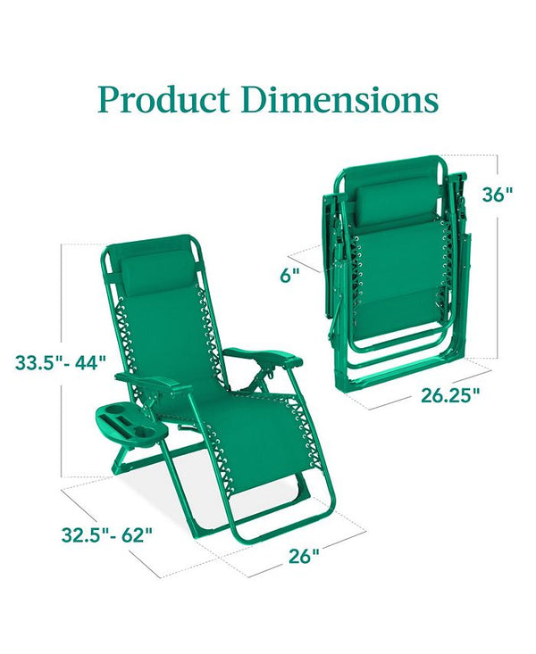 Best Choice Products Monochromatic Zero Gravity Chair, Folding Patio Recliner w/Side Tray, Headrest - Green - H3 - 1611