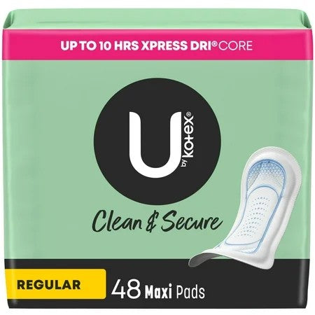 U by Kotex Clean & Secure Maxi Pads, Regular Absorbency, 48 Count 1398