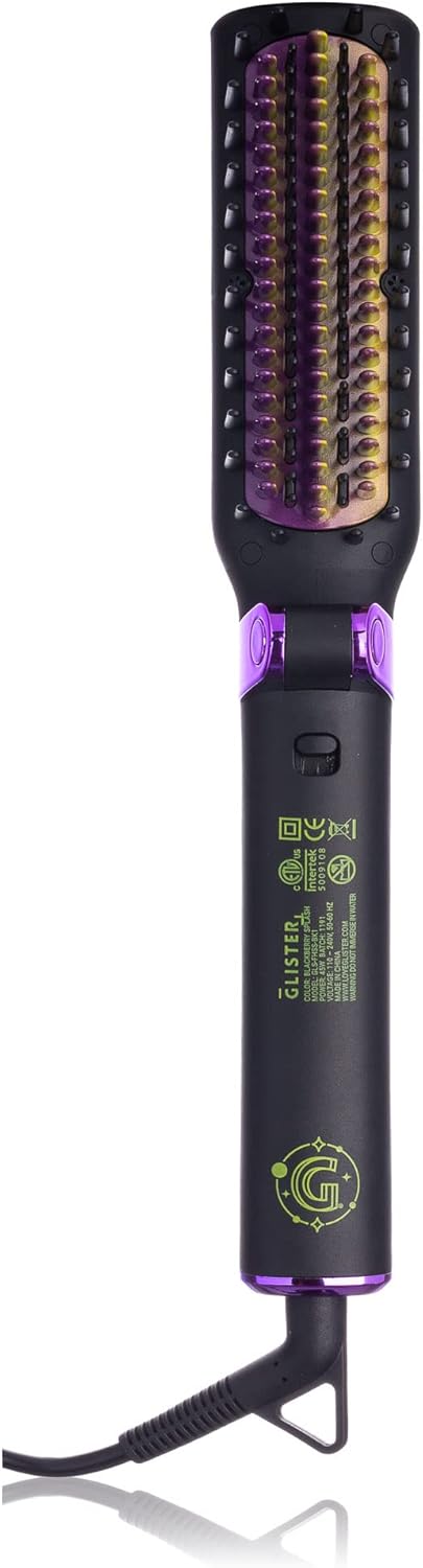 Glister Folding Hair Straightener Brush, Hair Brush for Hair Straightening, Volumizer, Fringe Curler, Hair Styling Comb with Adjustable Temperature - Black Berry Splash (Black) - F8 - 1746