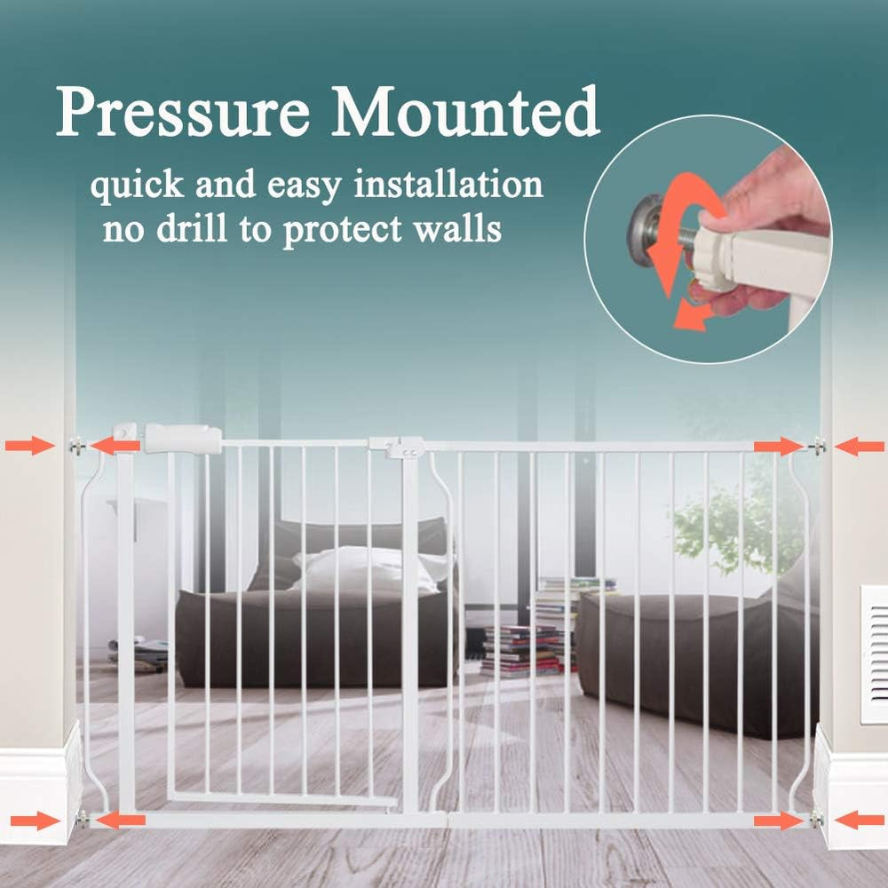 ALLAIBB Extra Wide Pressure Mounted Baby Gate Walk Through Child Kids Safety Toddler White Long Large Pet Dog Gates with Extension for doorways Kitchen and Living Room (57.48-62.20"/146-158cm) - A4 - 437