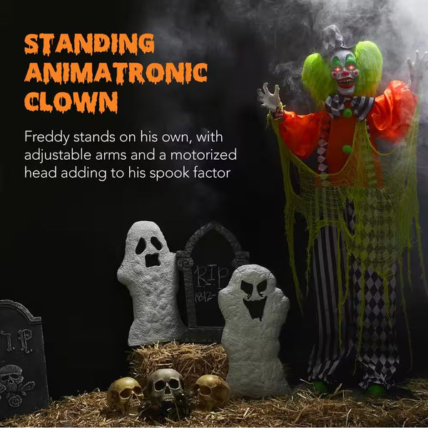 Funhouse Freddy 5.5 ft. Motion activated Animatronic Standing Killer Clown Outdoor Halloween Decoration -C5-00410