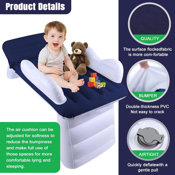 Lit d'avion gonflable pour tout-petit, lit de voyage pour enfants, extension de si ge d'avion, matelas gonflable pour b b  avec c t s, ceinture de s curit , pompe manuelle et sac 1415