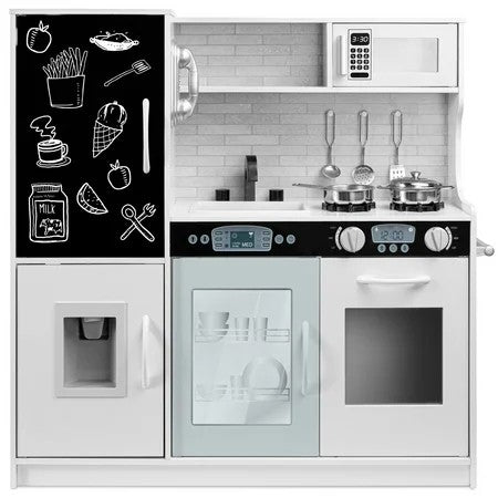 Best Choice Products Pretend Play Kitchen Wooden Toy Set for Kids w/ Telephone, Utensils, Oven, Microwave - White - 1584