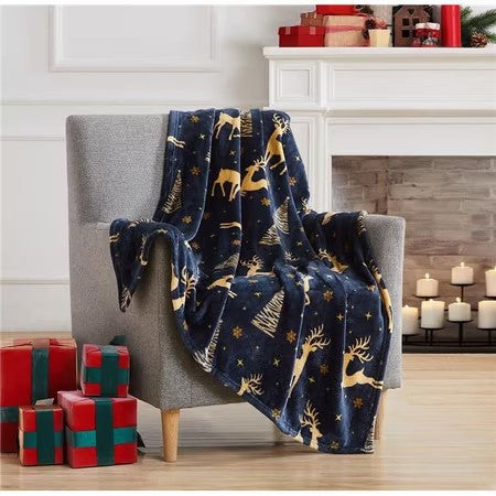 RT Designers Collection THGR238 50 x 60 in. Golden Reindeer Printed Flannel Throw -E7-1750