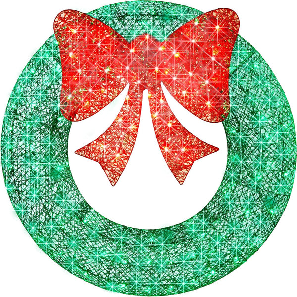 Best Choice Products 30in Pre-Lit Outdoor Christmas Wreath Decoration, LED Metal Holiday Decor for Home w/ 100 Lights, Bow - Green/Red 1483
