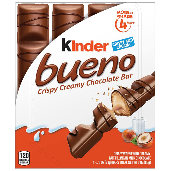 Kinder Bueno Milk Chocolate Bars with Hazelnut Cream, Bulk, 4 Count, Chocolate Candy Bars for Game Day, Football Party Supplies, Snacks for Adults, 4 Per Pack - 628