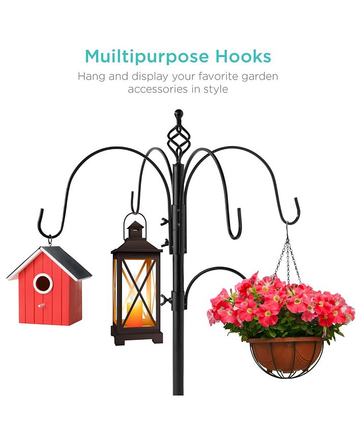 Best Choice Products 89in 6-Hook Bird Feeding Station, Steel Multi-Feeder Stand w/ 4 Feeders, Tray, Bird Bath - Black - NO SIZE - K6 - 451