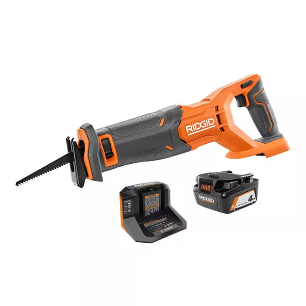 RIDGID 18V Cordless Reciprocating Saw Kit with 4.0 Ah Battery and Charger - 1076