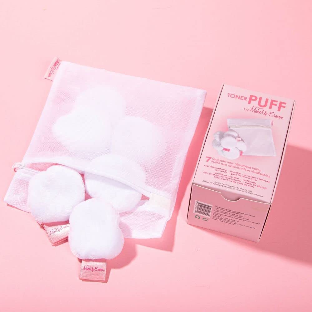 MakeUp Eraser Toner Puff 7pc Set, Reusable and Machine Washable Rounds, Laundry Bag Included -B7-0377 -B7-0378 - F2-0664 -B7-1188 -B7-1189 -B7-1190