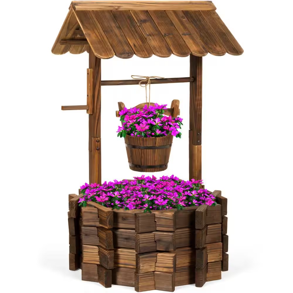 Wooden Wishing Well Planter M55