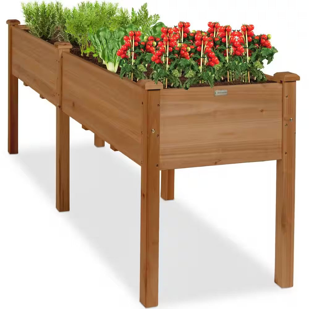 6 ft. x 2 ft. x 2.5 ft. Raised Garden Bed, Elevated Wooden Planter Box Stand for Backyard, Patio w/Divider Panel - Brown M126