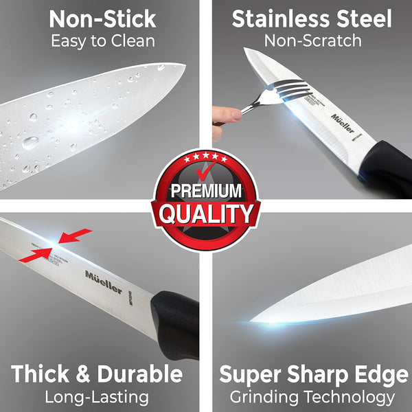 Mueller 6-inch High Carbon Stainless Steel Deba Knife, Double Bevel Blade with Comfort Handle - B13 - 1341