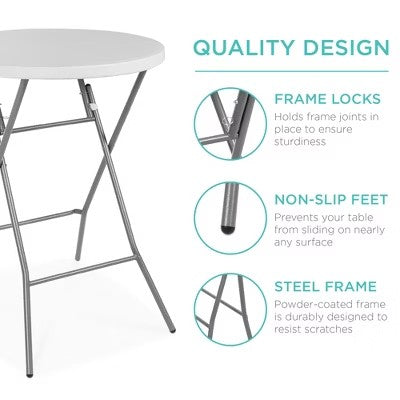 Best Choice Products 32in Bar Height Folding Table, Indoor Outdoor Accessory w/ Thick Table Top, 330lb Capacity - White - J2 - 26