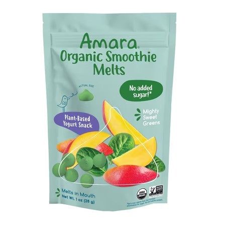 Amara Organic Smoothie Melts, Mighty Sweet Greens, No added Sugar, 1oz resealable bag