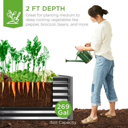 Best Choice Products 6x3x2ft Outdoor Metal Raised Garden Bed, Planter Box for Vegetables, Flowers, Herbs - Gray -H4-0002