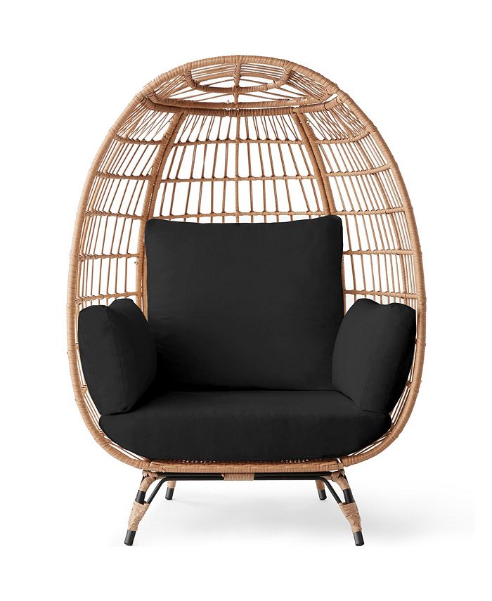 Best Choice Products Wicker Egg Chair Oversized Indoor Outdoor Patio Lounger w/ Steel Frame, 440lb Capacity - Black - 1547