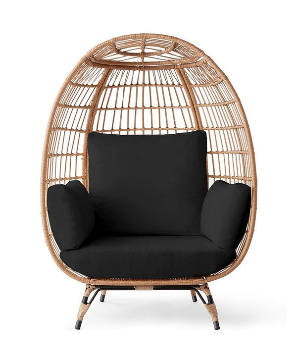 Best Choice Products Wicker Egg Chair Oversized Indoor Outdoor Patio Lounger w/ Steel Frame, 440lb Capacity - Black - 1547