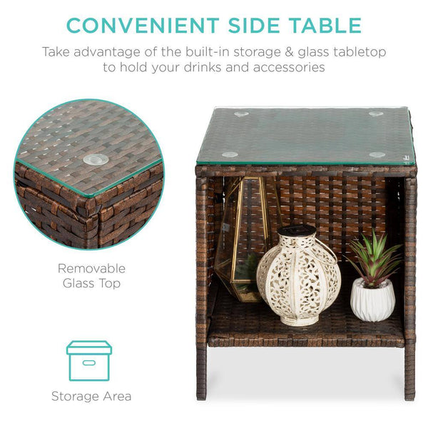 3-Piece Outdoor Wicker Conversation Patio Bistro Set, w/ 2-Chairs, Table, Cushions - Brown/Tan -H3-1972