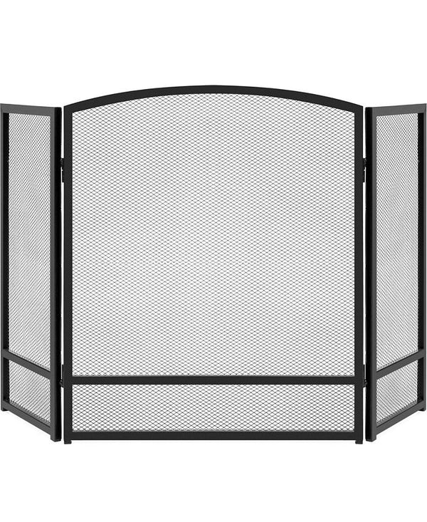Best Choice Products 47.5x27.25in 3-Panel Steel Mesh Fireplace Screen, Spark Guard w/ Rustic Worn Finish - Black - NO SIZE - J7-1595