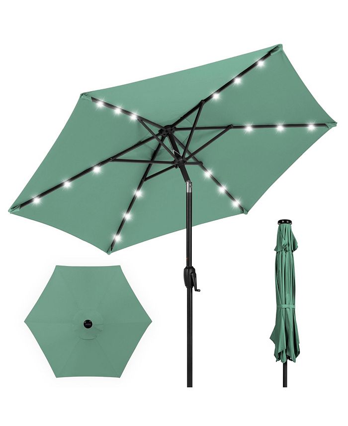 Best Choice Products 7.5ft Outdoor Solar Patio Umbrella for Deck, Pool w/ Tilt, Crank, LED Lights - Green - No Size -F3-1977