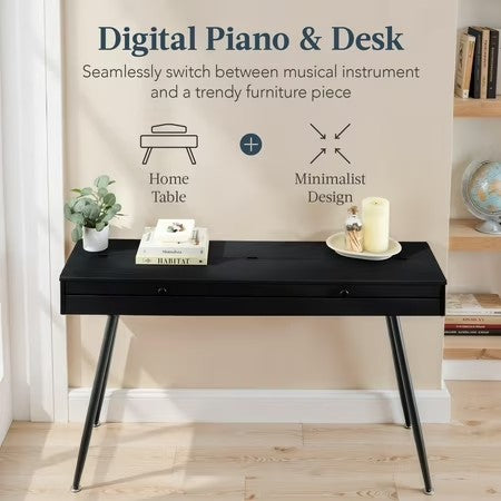 Best Choice Product Modern 88 Key Fully Weighted Desk Style Digital Piano w/ Metal Legs, 3 Sustain Pedal - Black - F3 - 1654