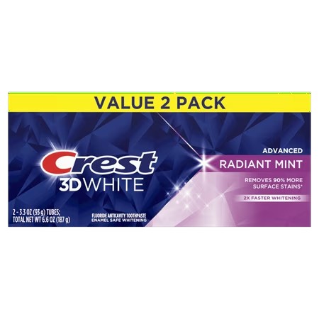 Crest 3D White Advanced Radiant Mint Teeth Whitening Toothpaste, 3.3 oz, 2 Pack - C4 - 333 -E9-1853 -E9-1854