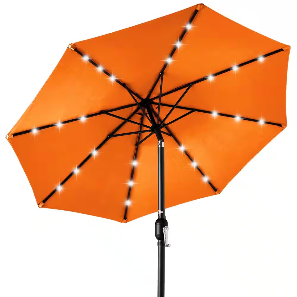 10 ft. Market Solar LED Lighted Tilt Patio Umbrella with UV-Resistant Fabric in Orange -G8-0108