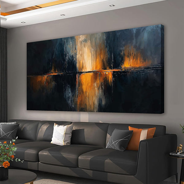 Large Black & Gold Abstract Canvas Wall Art (29x58) – B33 Appears New