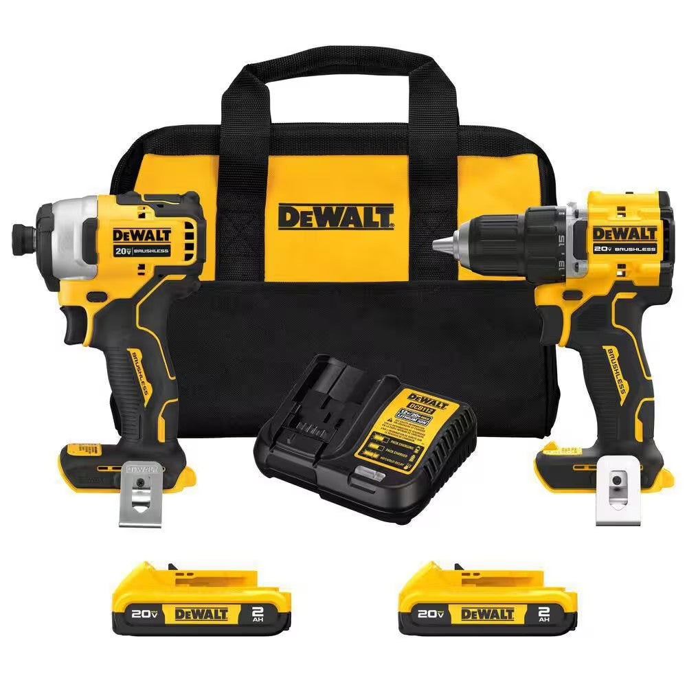 DEWALT ATOMIC 20-Volt MAX Lithium-Ion Cordless Combo Kit (2-Tool) with (2) 2.0Ah Batteries, Charger and Bag L78 - Tested and Working