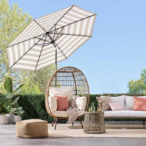 Best Choice Products 10ft Solar Polyester LED Lighted Patio Umbrella w/Tilt Adjustment and UV-Resistant Fabric - Striped Tan - F2 - 1990