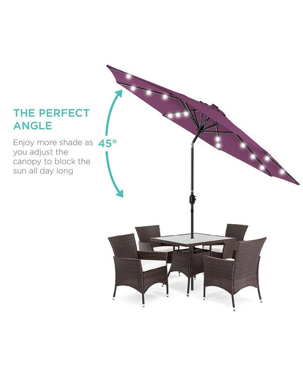 Best Choice Products 10ft Solar LED Lighted Patio Umbrella w/ Tilt Adjustment, UV-Resistant Fabric - Purple - 0 -J1-0328