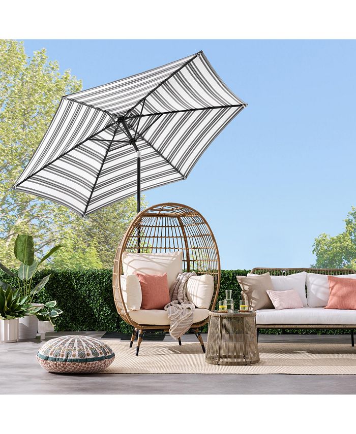 Best Choice Products 10ft Outdoor Steel Striped Market Patio Umbrella w/ Crank, Tilt Push Button, 6 Ribs - Gray - L2 - 339