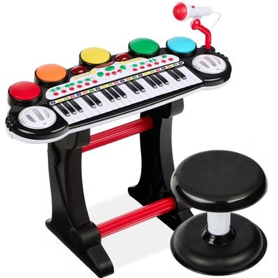 Best Choice Products 37-Key Kids Electronic Piano Keyboard w/ Multiple Sounds, Lights Microphone, Stool - Black - G2 - 1959