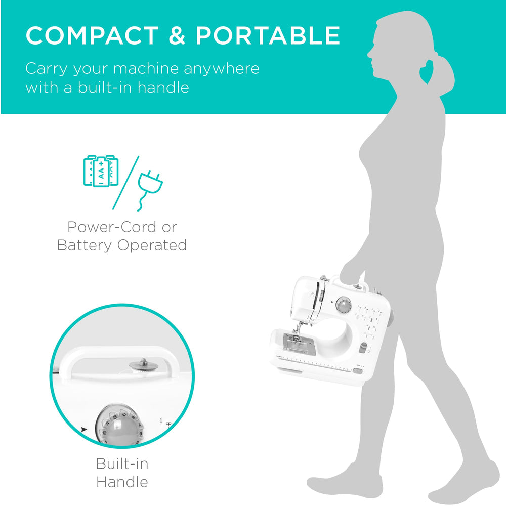 Best Choice Products 6V Portable Sewing Machine 42-Piece Beginners Kit w/ 12 Stitch Patterns - Gray/White - K4 - 402