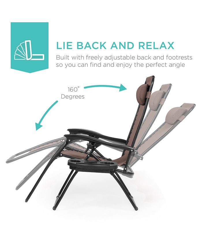Best Choice Products Set of 2 Zero Gravity Lounge Chair Recliners for Patio, Pool w/ Cup Holder Tray - Brown - D7 - 1464