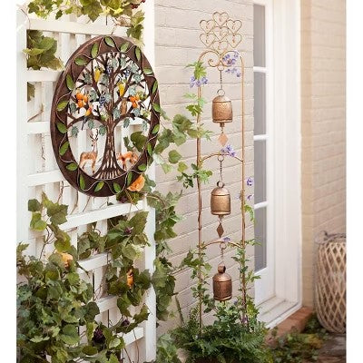 Wind & Weather Three-Bell Wind Chime Metal Garden Stake With Weathered Bronze-Colored Finish - J11 - 292