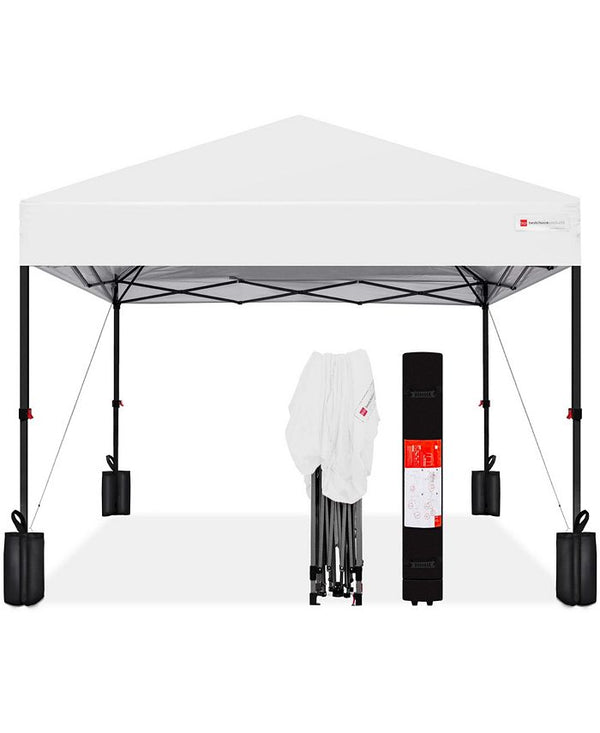 Best Choice Products 10x10ft Easy Setup Pop Up Canopy w/ 1-Button Setup, Wheeled Case, 4 Weight Bags - White - NO SIZE -M2-0007