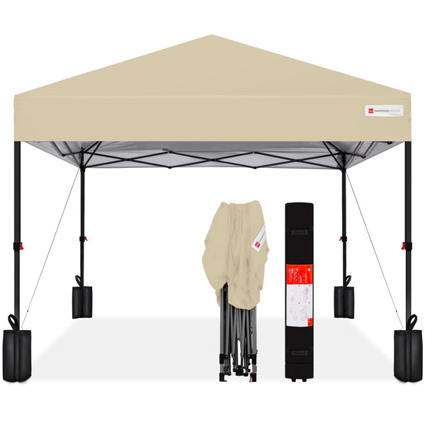 10x10ft Easy Setup Pop up Canopy W/ 1-Button Setup Wheeled Case 4 Weight Bags - Sand 719