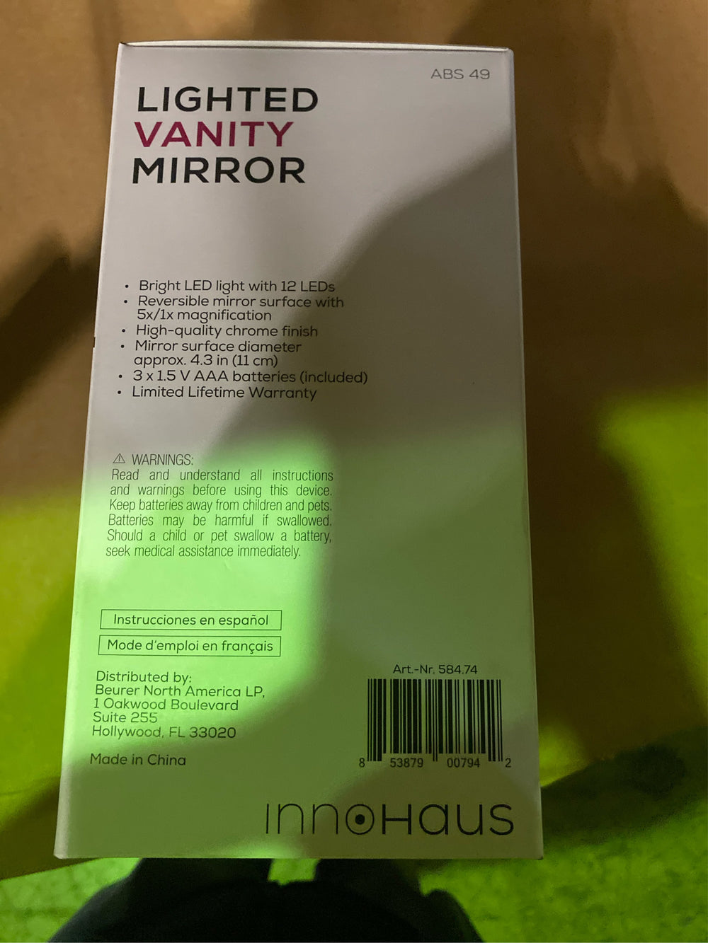 5x Magnifying Double-Sided Cosmetic Vanity Makeup Mirror Illuminated LED Lights 360  Degree Swivel Rotation On/Off Button Chrome Finish Cordless - K7 - 205