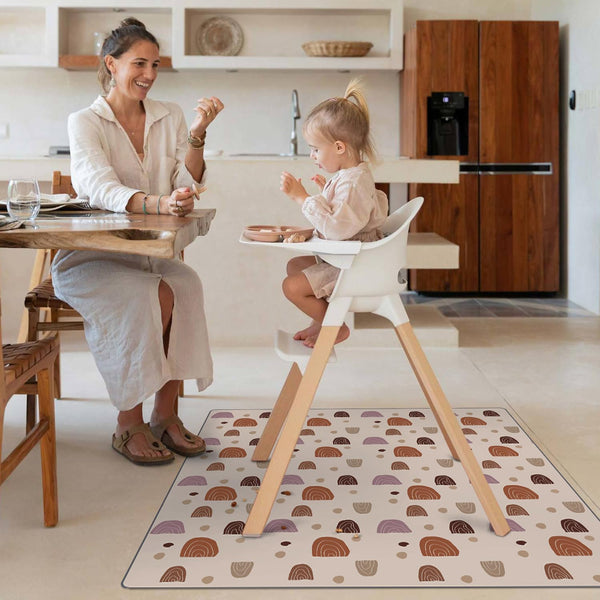 Blissful Diary Baby Splat Mat for Under High Chair, 50.4 x 50.4 Inch Wipeable Splash Mat, Waterproof and Washable, Anti-Slip Floor Protector, Boho Rainbow 1317