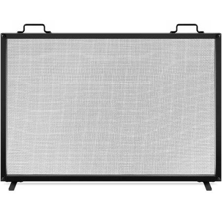 38x27in Single Panel Fireplace Screen Handcrafted Steel Mesh Spark Guard w/ Handles - Black 1224