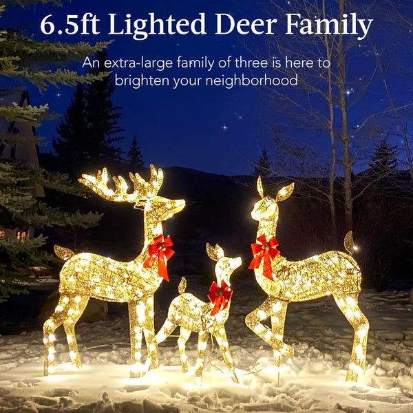 Best Choice Products 6.5ft 3-Piece Large Lighted Christmas Deer Family Set, Outdoor Yard Decoration with 385 LED Lights, Stakes, Zip Ties - Gold - H4 - 1635