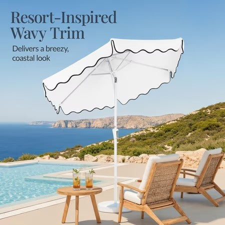Best Choice Products 7.5ft Patio Market Umbrella with Wavy Trim, Fade-Resistant, Crank & Tilt, Wind Vent - White -J1-0335 -L1-0336