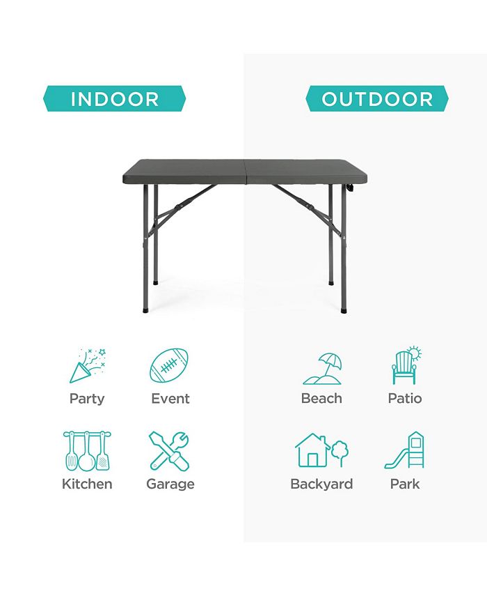 Best Choice Products 4ft Plastic Folding Table, Indoor Outdoor Heavy Duty Portable w/ Handle, Lock for Picnic - Gray - H3 - 1004