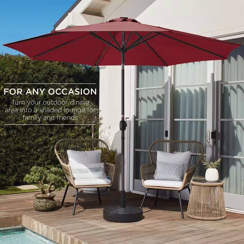 Red 10 ft. Steel Market Patio Umbrella with Crank and Tilt - L7 - 455